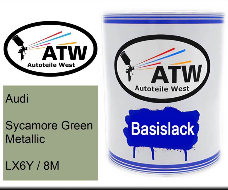 Audi, Sycamore Green Metallic, LX6Y / 8M: 1L Lackdose, von ATW Autoteile West.